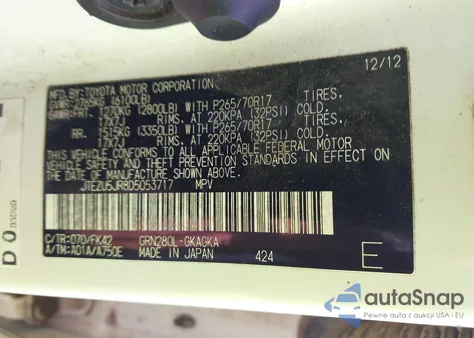 2013 Toyota 4Runner Sr5 from USA, damaged, VIN JTEZU5JR8D5053717